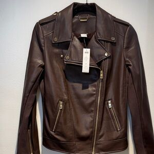 Chico's Dark Brown Faux Leather Moto Jacket